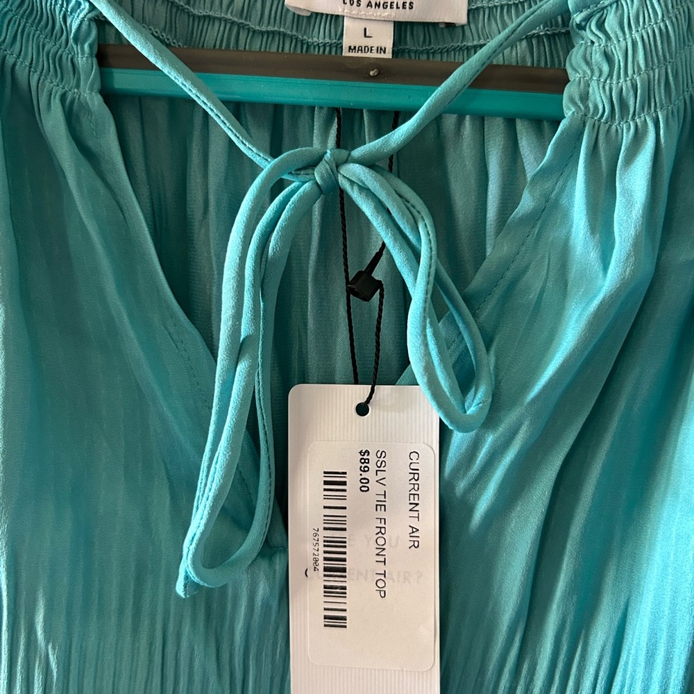Current Air Blue Blouse with Tie Front and Pleated Neckline - Picture 2 of 2